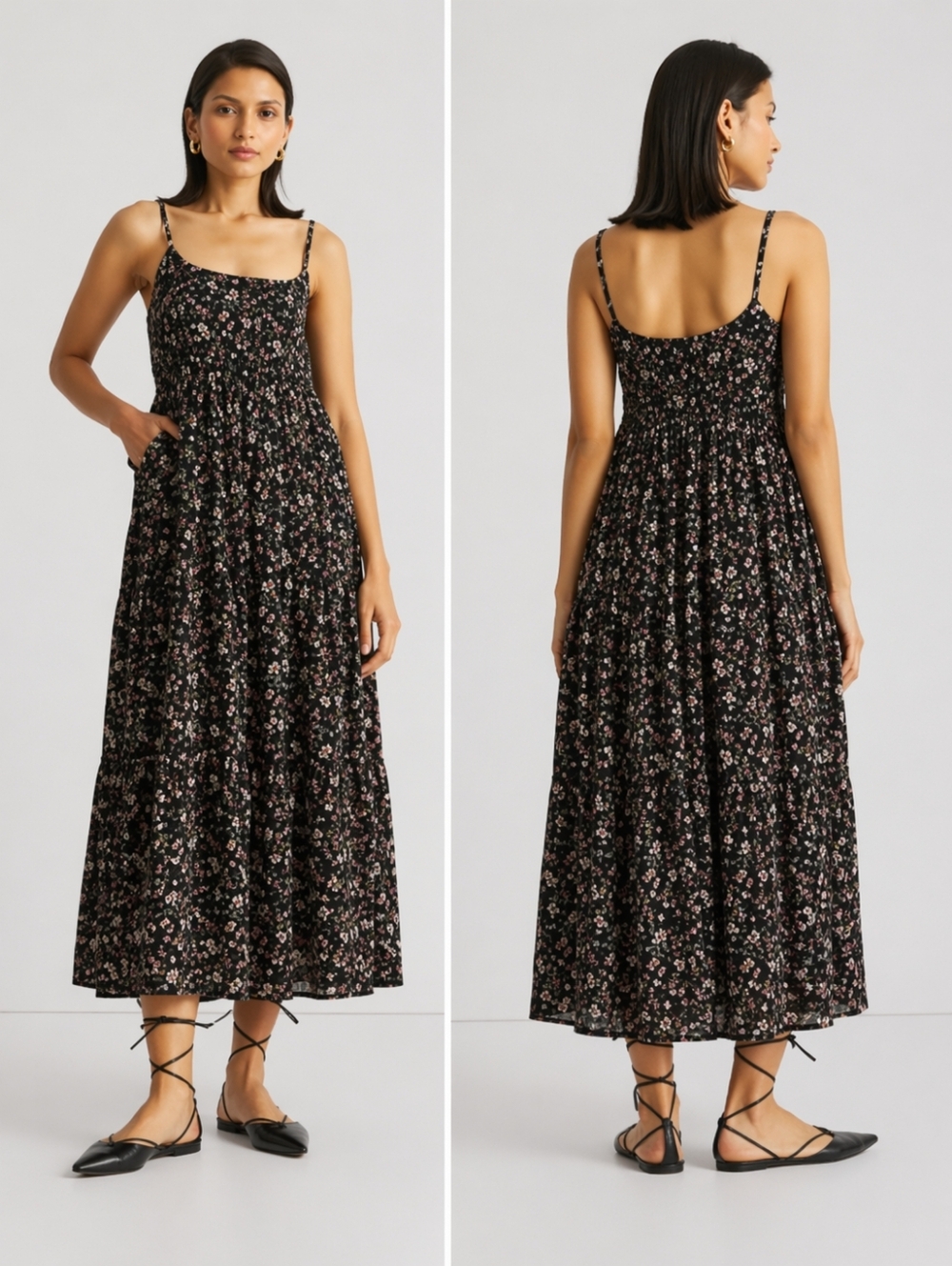 Reistor Black Floral Midi Dress